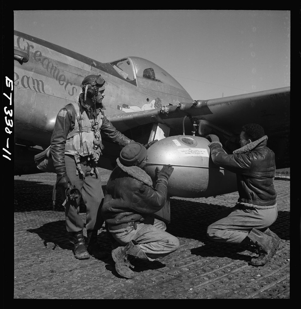Edward C. Gleed and two unidentified Tuskegee airmen, Ramitelli, Italy, March 1945